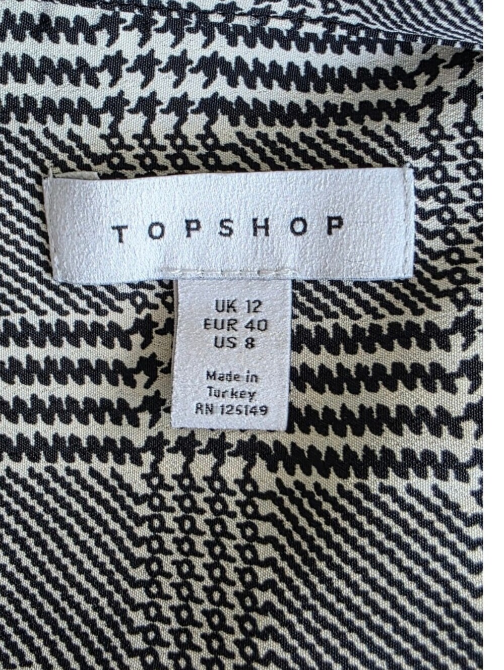 Topshop Black White Plaid Puff Shoulder Blouse Womens Size 8 - Picture 8 of 11